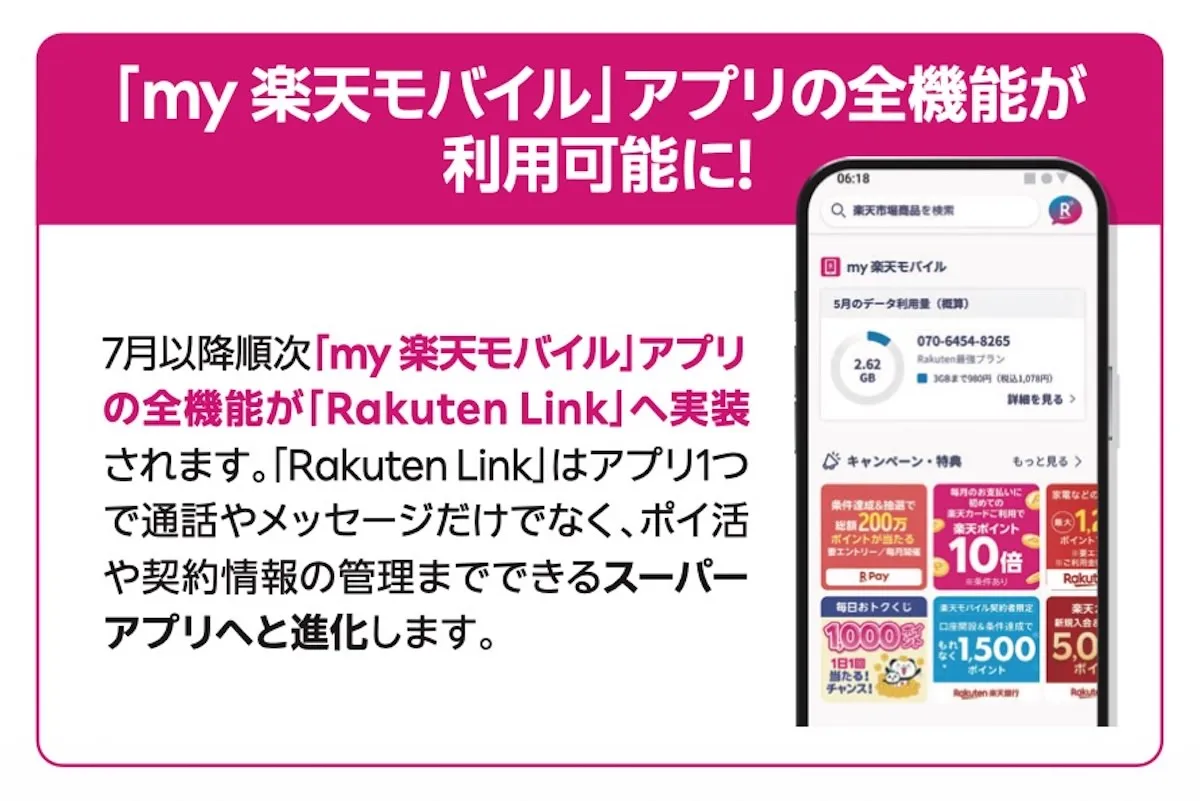Rakuten Mobile 将“我的 Rakuten Mobile”集成到 Rakuten Link 中。集中处理从合同管理到通话的所有事务